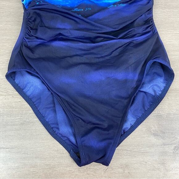 Miraclesuit Blue Watercolor Underwire One Piece Swimsuit Sz.12 - Picture 4 of 14